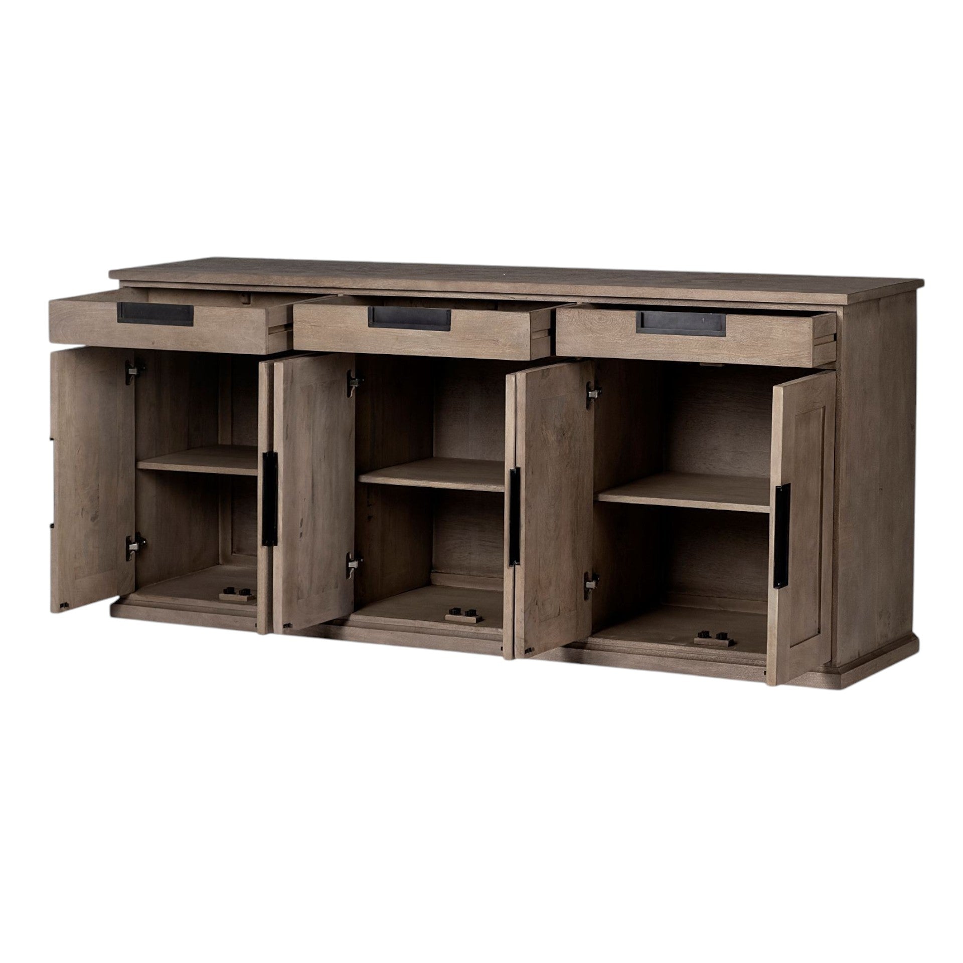 Brown Solid Mango Wood Sideboard With 3 Cabinets And 3 Drawers