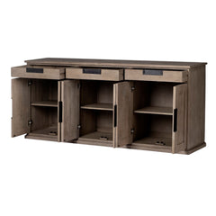 Brown Solid Mango Wood Sideboard With 3 Cabinets And 3 Drawers