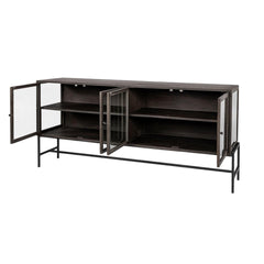 Black Solid Mango Wood Finish Sideboard With 4 Glass Cabinet Doors - Homeroots