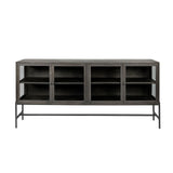Black Solid Mango Wood Finish Sideboard With 4 Glass Cabinet Doors - Homeroots