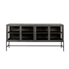 Black Solid Mango Wood Finish Sideboard With 4 Glass Cabinet Doors