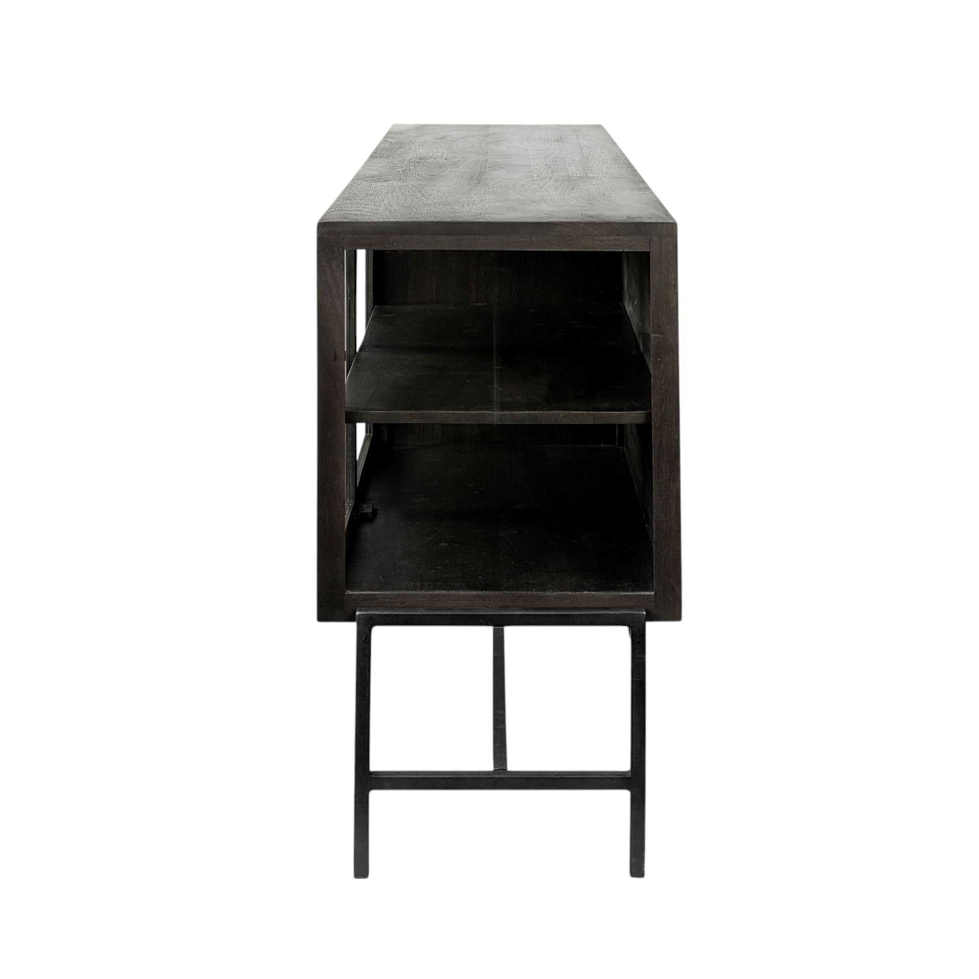 Black Solid Mango Wood Finish Sideboard With 4 Glass Cabinet Doors