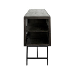 Black Solid Mango Wood Finish Sideboard With 4 Glass Cabinet Doors