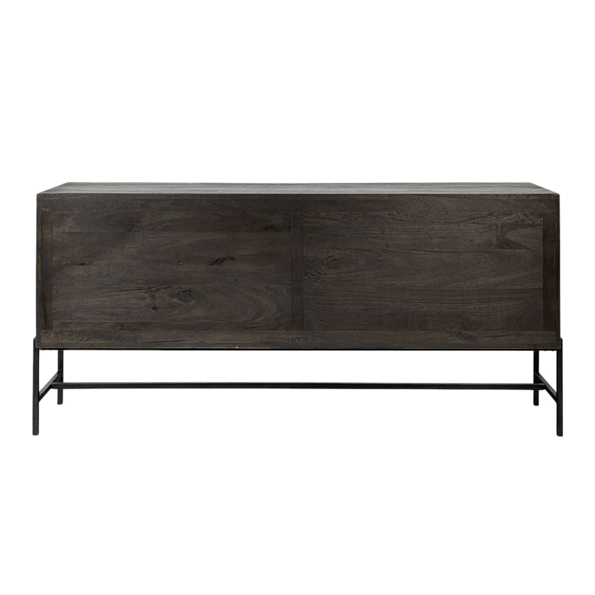 Black Solid Mango Wood Finish Sideboard With 4 Glass Cabinet Doors