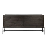 Black Solid Mango Wood Finish Sideboard With 4 Glass Cabinet Doors
