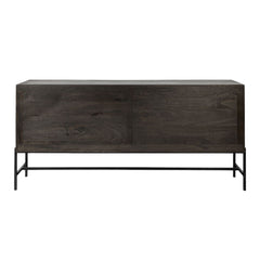 Black Solid Mango Wood Finish Sideboard With 4 Glass Cabinet Doors
