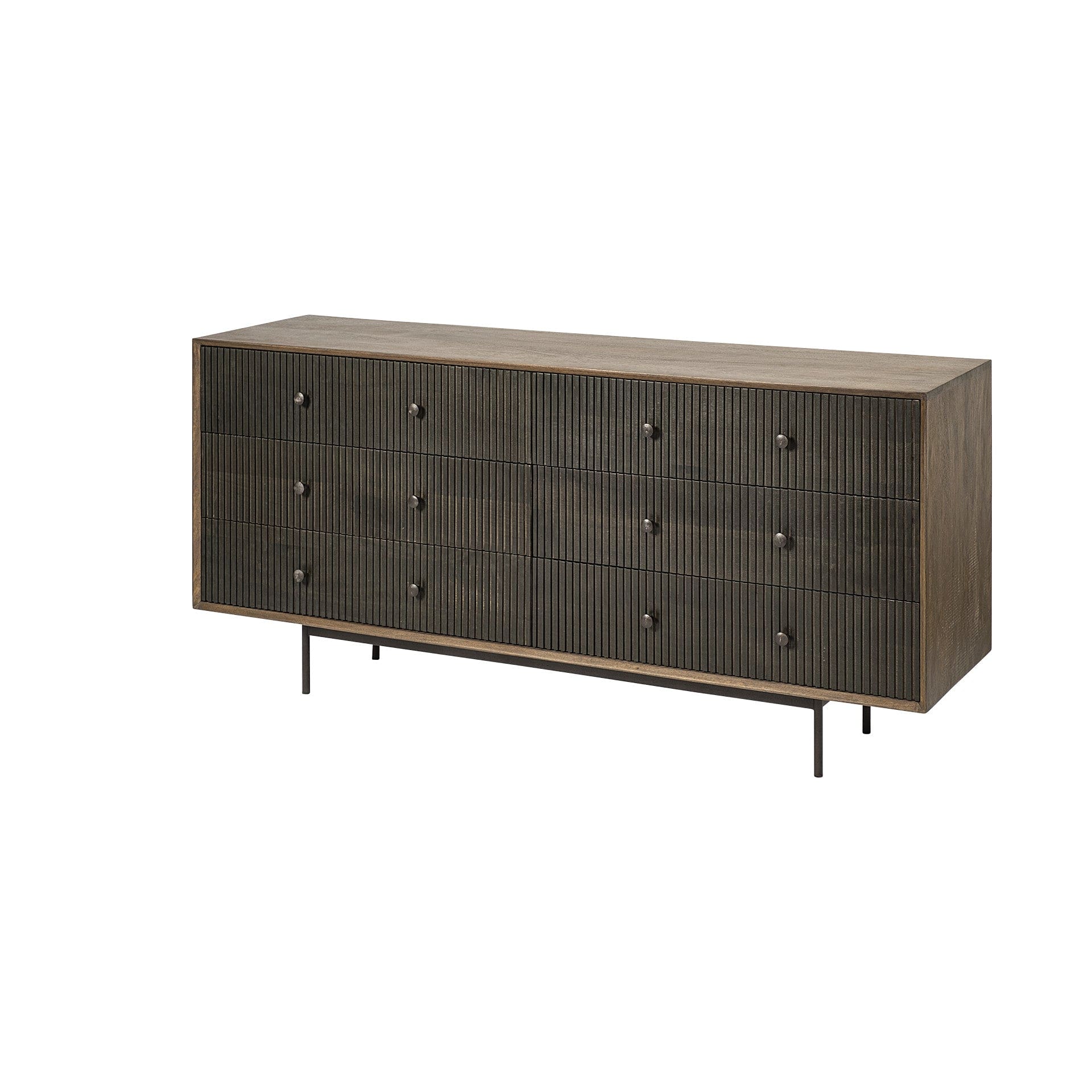 Medium Brown Solid Mango Wood Finish Sideboard With 6 Easy Sliding Drawers - Homeroots
