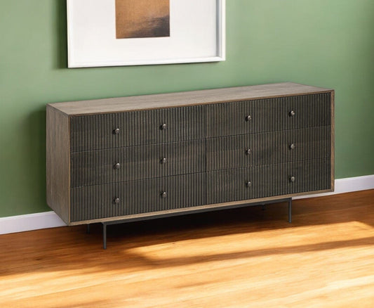 Medium Brown Solid Mango Wood Finish Sideboard With 6 Easy Sliding Drawers - Homeroots