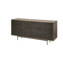 Medium Brown Solid Mango Wood Finish Sideboard With 6 Easy Sliding Drawers - Homeroots