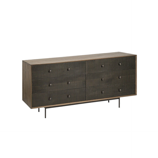 Medium Brown Solid Mango Wood Finish Sideboard With 6 Easy Sliding Drawers - Homeroots