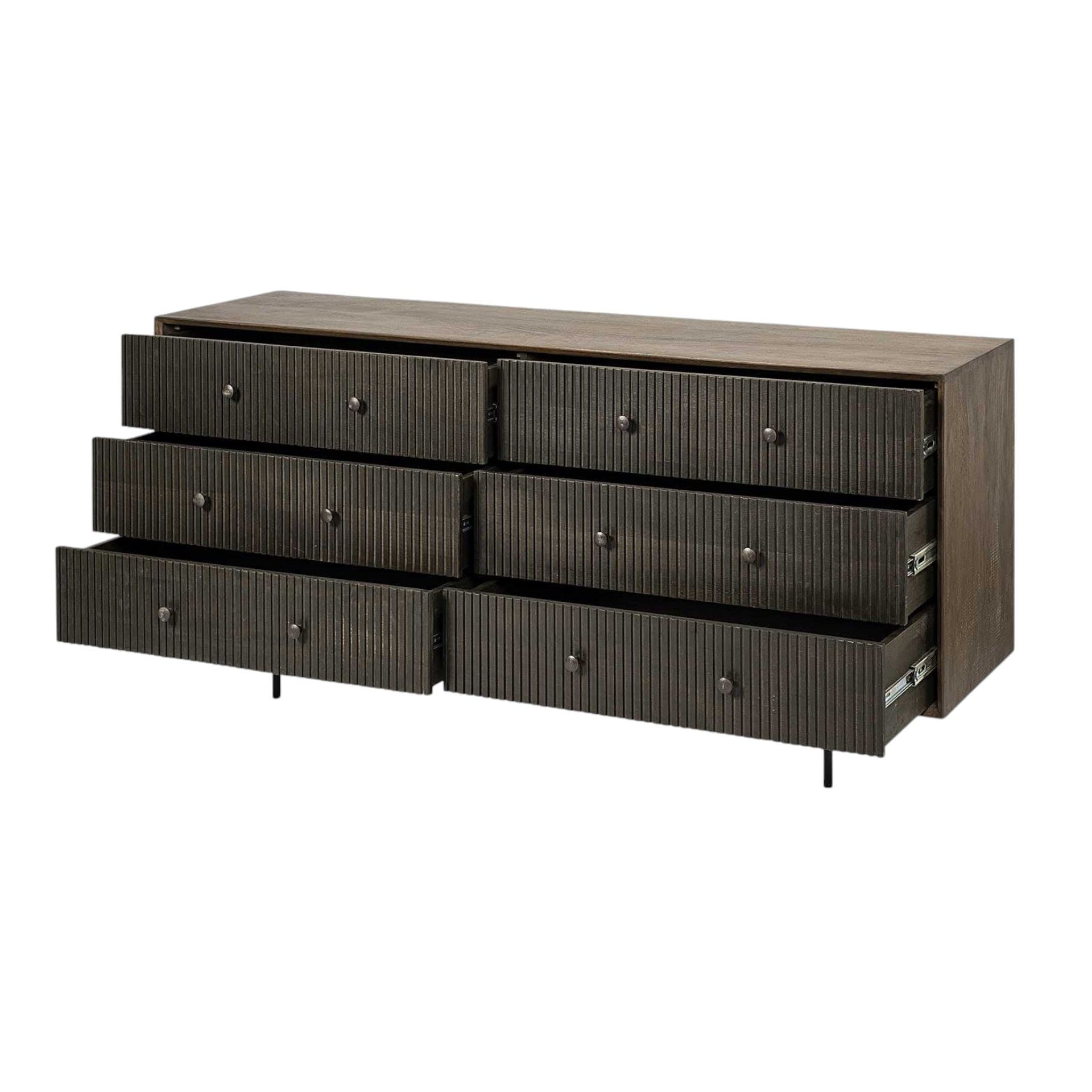 Medium Brown Solid Mango Wood Finish Sideboard With 6 Easy Sliding Drawers - Homeroots