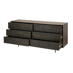 Medium Brown Solid Mango Wood Finish Sideboard With 6 Easy Sliding Drawers - Homeroots