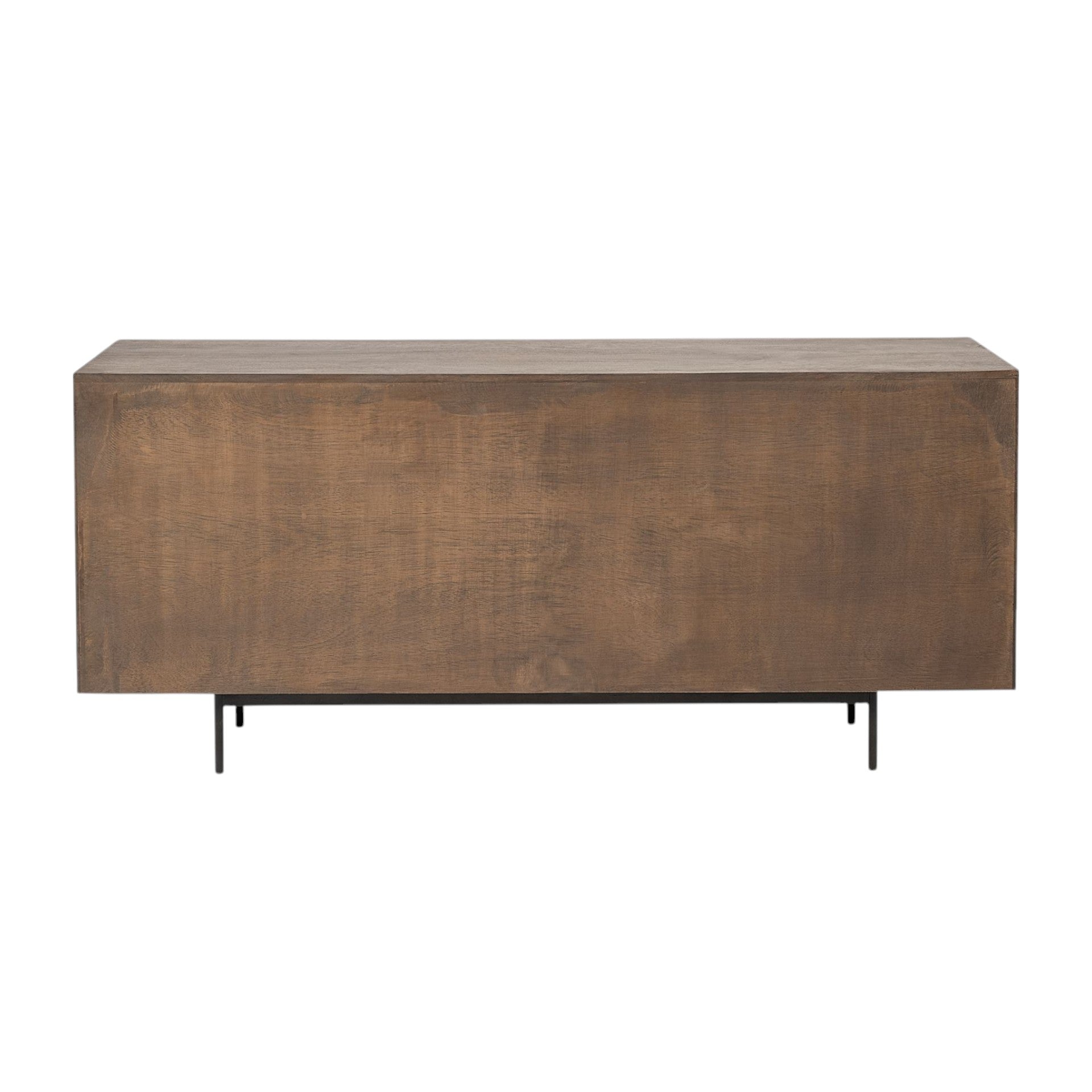 Medium Brown Solid Mango Wood Finish Sideboard With 6 Easy Sliding Drawers