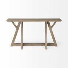 16" Brown Solid Wood Trestle Console Table
