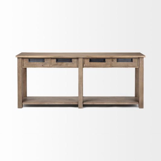 18" Brown Solid Wood 4 Legs Console Table And Drawers
