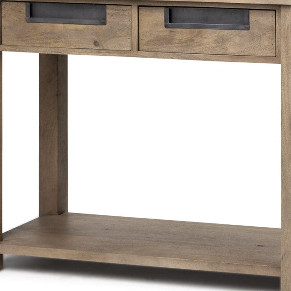 18" Brown Solid Wood 4 Legs Console Table And Drawers - Homeroots