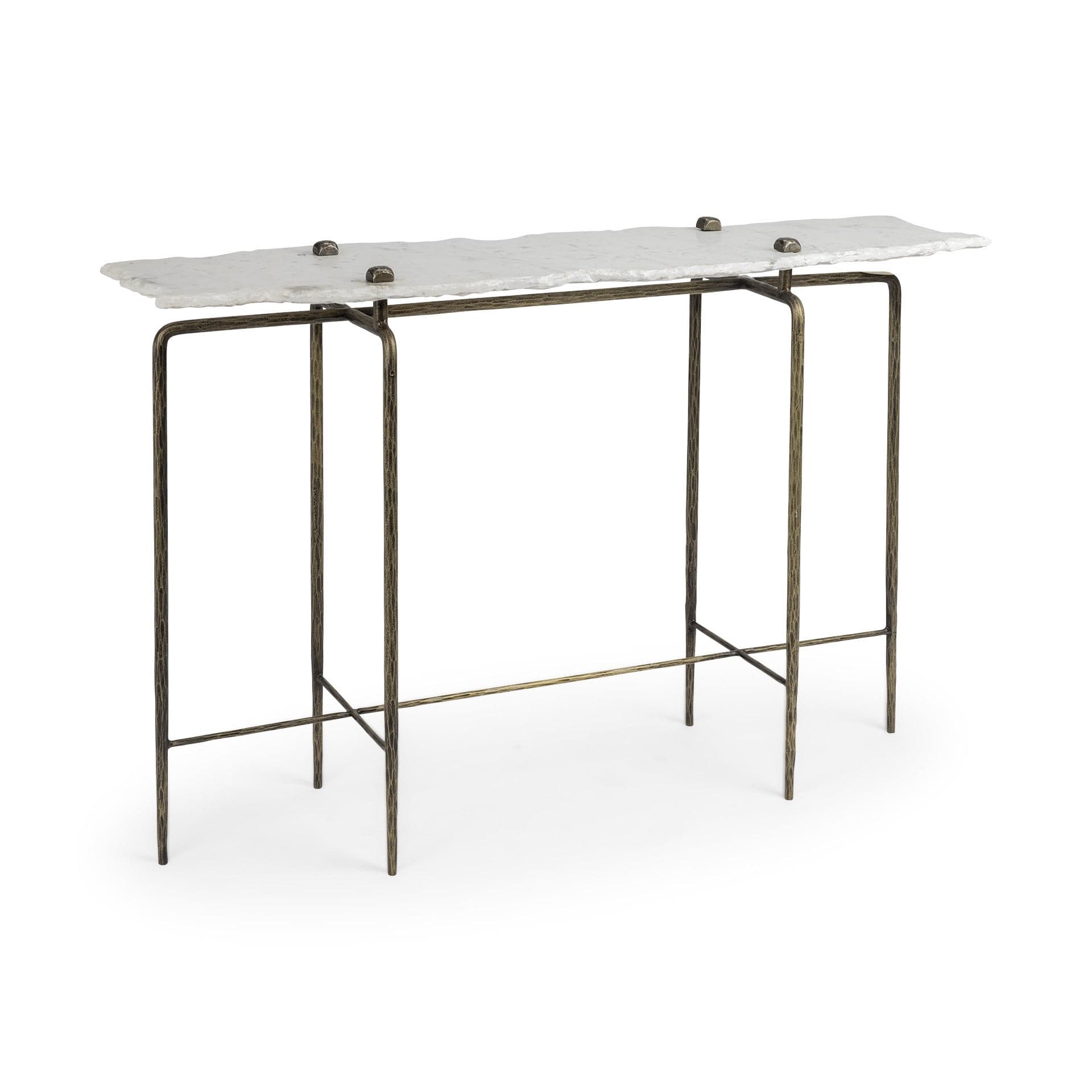 17" White and Brown Genuine Marble Console Table - Homeroots