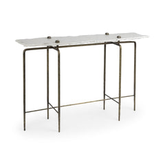 17" White and Brown Genuine Marble Console Table - Homeroots