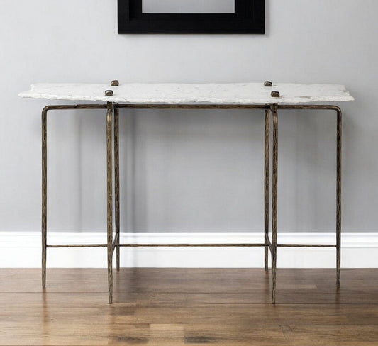 17" White and Brown Genuine Marble Console Table - Homeroots