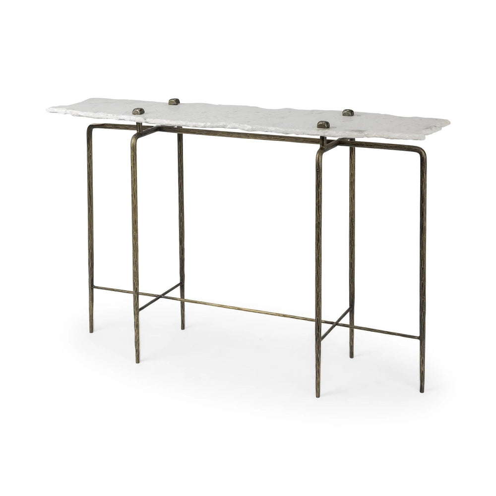 17" White and Brown Genuine Marble Console Table - Homeroots