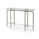 17" White and Brown Genuine Marble Console Table - Homeroots