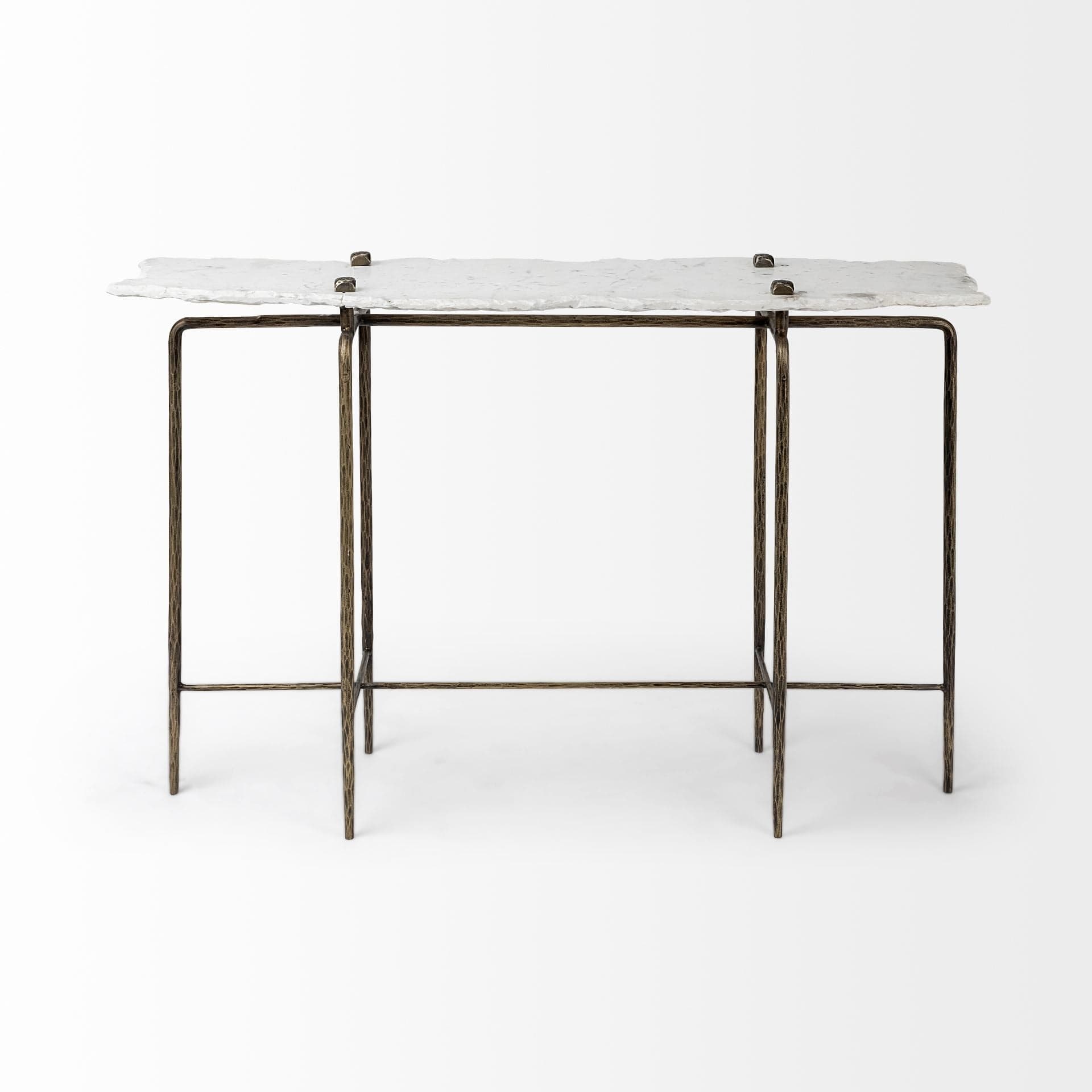 17" White and Brown Genuine Marble Console Table - Homeroots