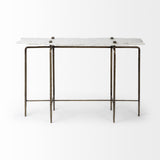 17" White and Brown Genuine Marble Console Table - Homeroots