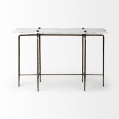 17" White and Brown Genuine Marble Console Table - Homeroots