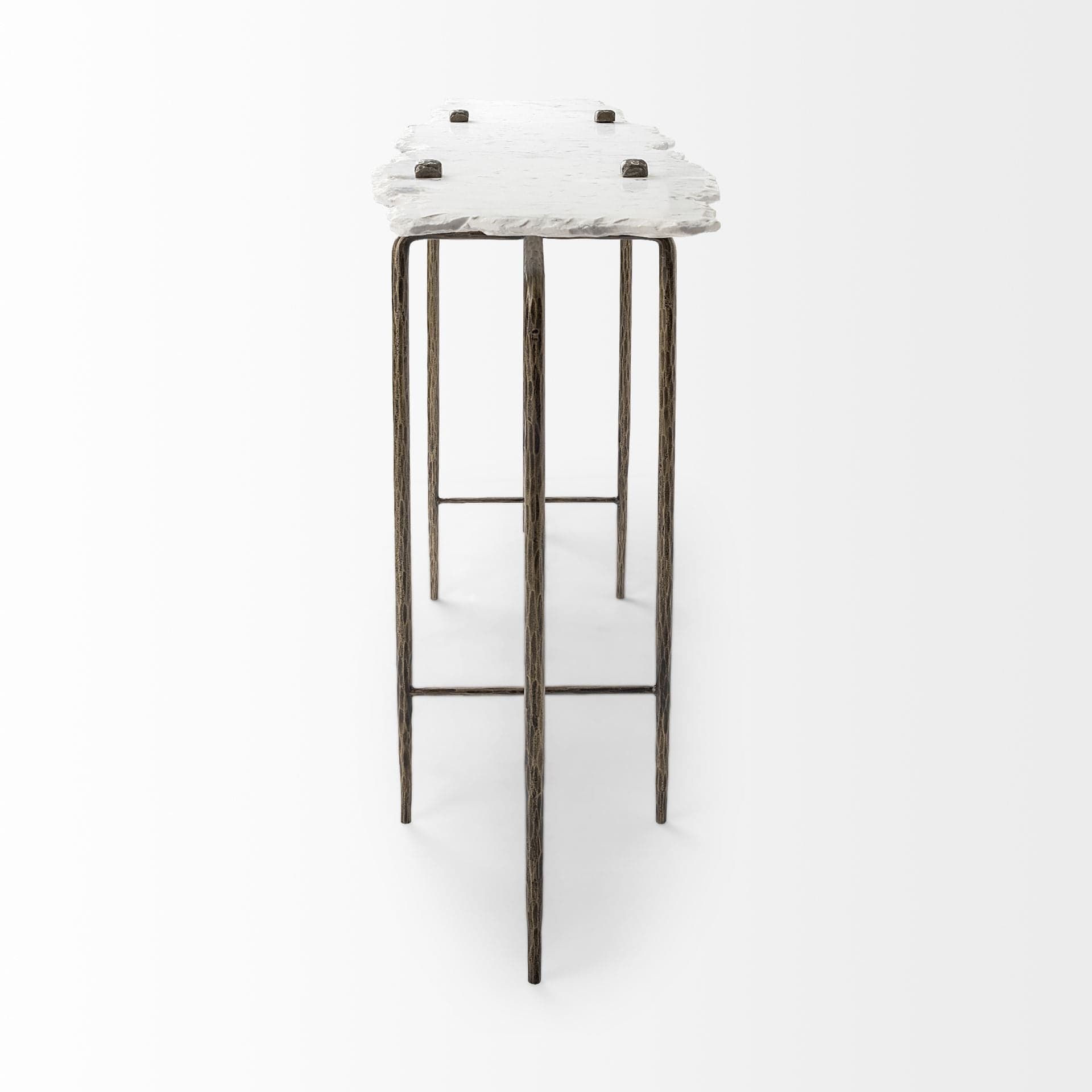 17" White and Brown Genuine Marble Console Table - Homeroots