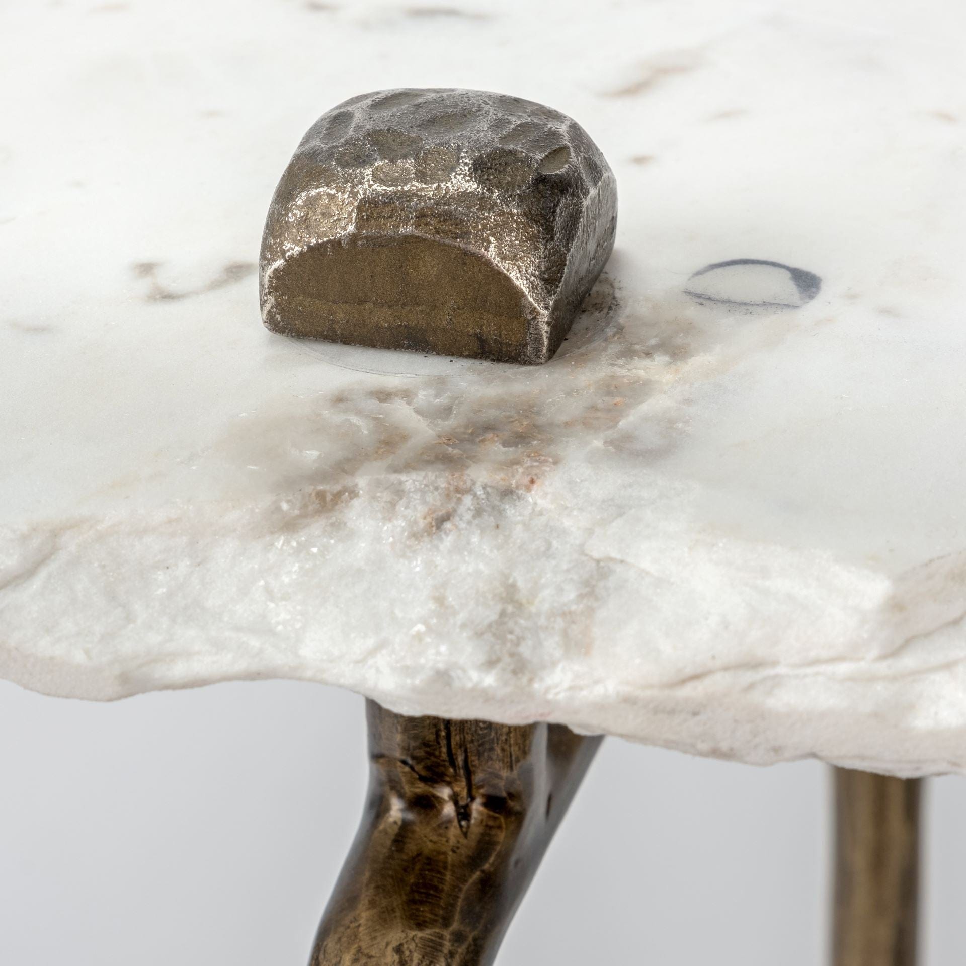 17" White and Brown Genuine Marble Console Table - Homeroots