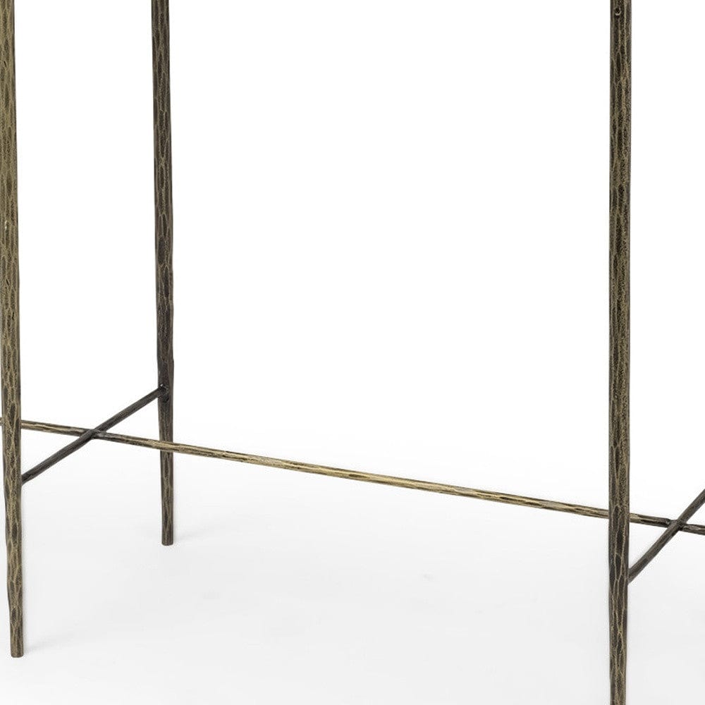 17" White and Brown Genuine Marble Console Table - Homeroots