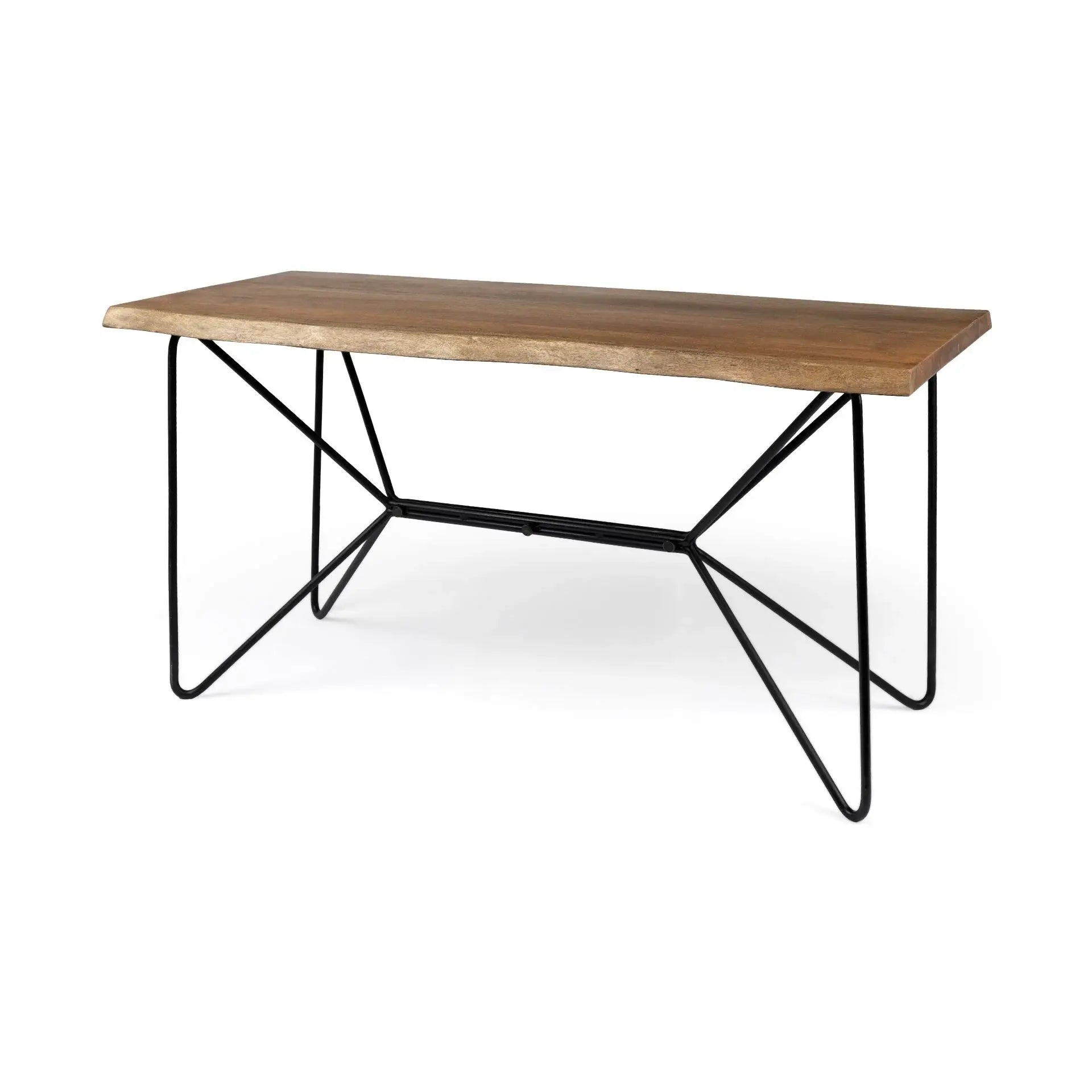 Medium Brown Live Edge Acacia Wood Finish Office Desk With Black Matte Butterfly Wing Shaped Base - Homeroots - Flyclothing LLC