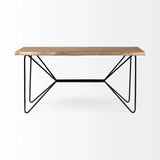 Medium Brown Live Edge Acacia Wood Finish Office Desk With Black Matte Butterfly Wing Shaped Base - Homeroots - Flyclothing LLC