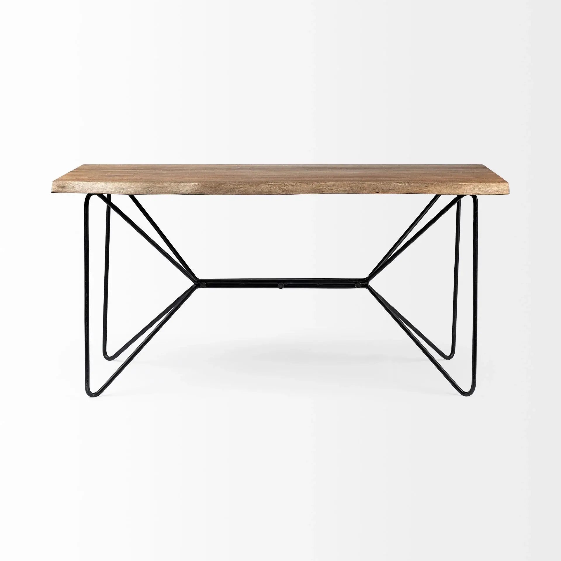 Medium Brown Live Edge Acacia Wood Finish Office Desk With Black Matte Butterfly Wing Shaped Base - Homeroots - Flyclothing LLC
