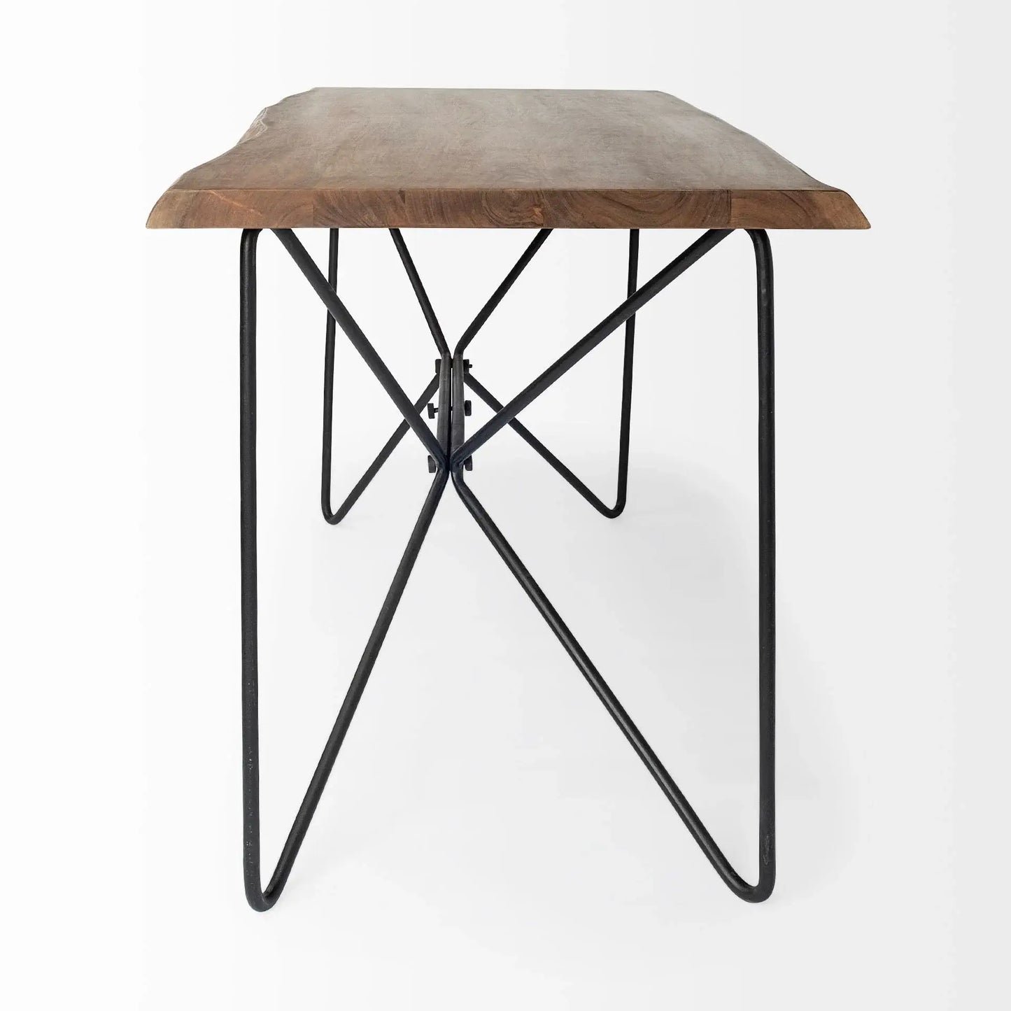 Medium Brown Live Edge Acacia Wood Finish Office Desk With Black Matte Butterfly Wing Shaped Base - Homeroots - Flyclothing LLC