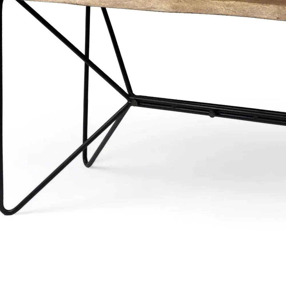Medium Brown Live Edge Acacia Wood Finish Office Desk With Black Matte Butterfly Wing Shaped Base - Homeroots - Flyclothing LLC