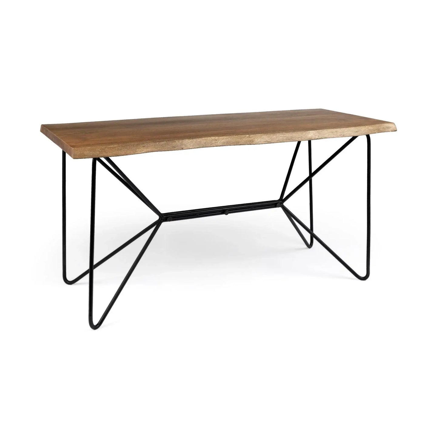 Medium Brown Live Edge Acacia Wood Finish Office Desk With Black Matte Butterfly Wing Shaped Base - Homeroots - Flyclothing LLC