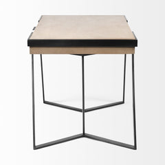 Solid Mango Wood Finish Writing Desk With Single Storage And Black Triangular Iron Legs - Homeroots