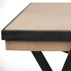 Solid Mango Wood Finish Writing Desk With Single Storage And Black Triangular Iron Legs - Homeroots