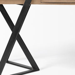 Solid Mango Wood Finish Writing Desk With Single Storage And Black Triangular Iron Legs - Homeroots