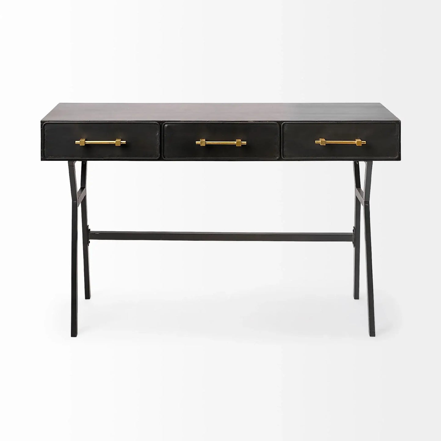 Black Metal Matte Finish Writing Desk With 3 Drawers - Homeroots - Flyclothing LLC