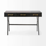 Black Metal Matte Finish Writing Desk With 3 Drawers - Homeroots - Flyclothing LLC