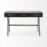 Black Metal Matte Finish Writing Desk With 3 Drawers - Homeroots
