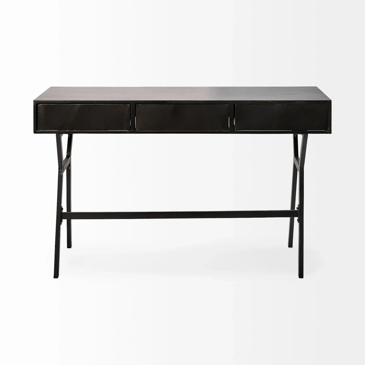 Black Metal Matte Finish Writing Desk With 3 Drawers - Homeroots - Flyclothing LLC