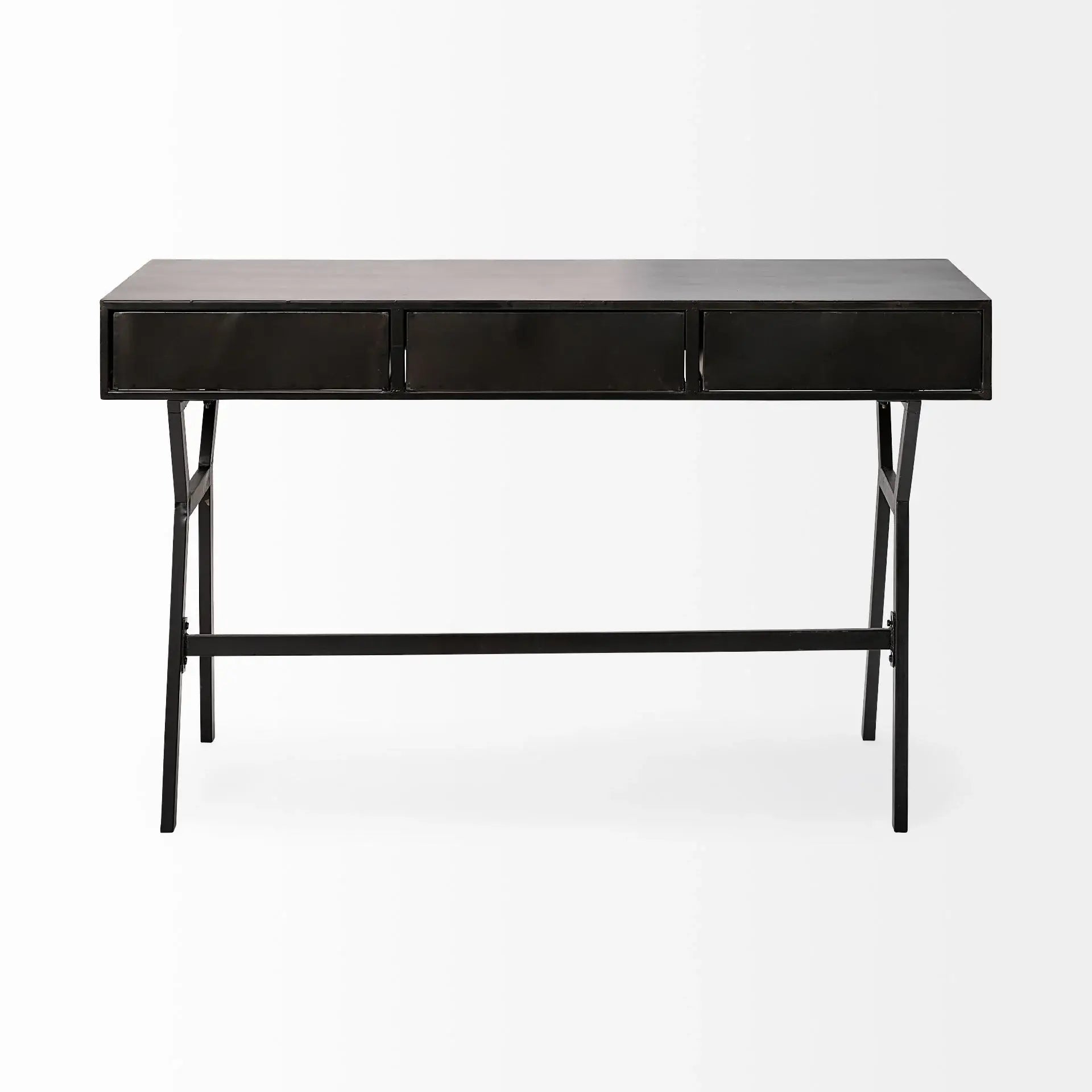 Black Metal Matte Finish Writing Desk With 3 Drawers - Homeroots - Flyclothing LLC