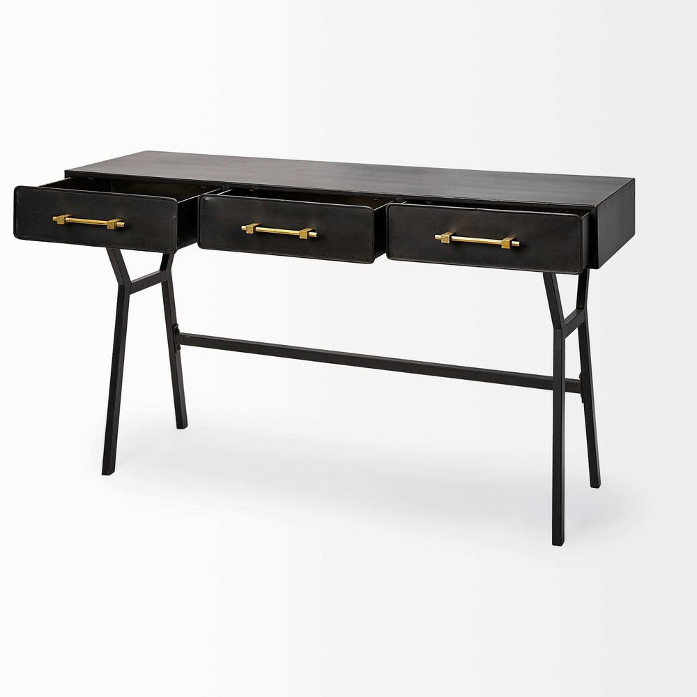 Black Metal Matte Finish Writing Desk With 3 Drawers - Homeroots - Flyclothing LLC