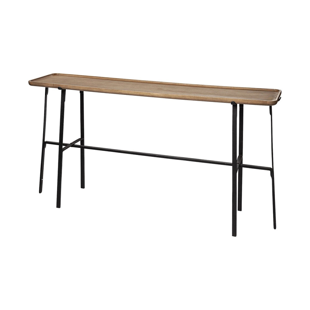 14" Brown and Black Solid Wood Trestle Console Table - Homeroots