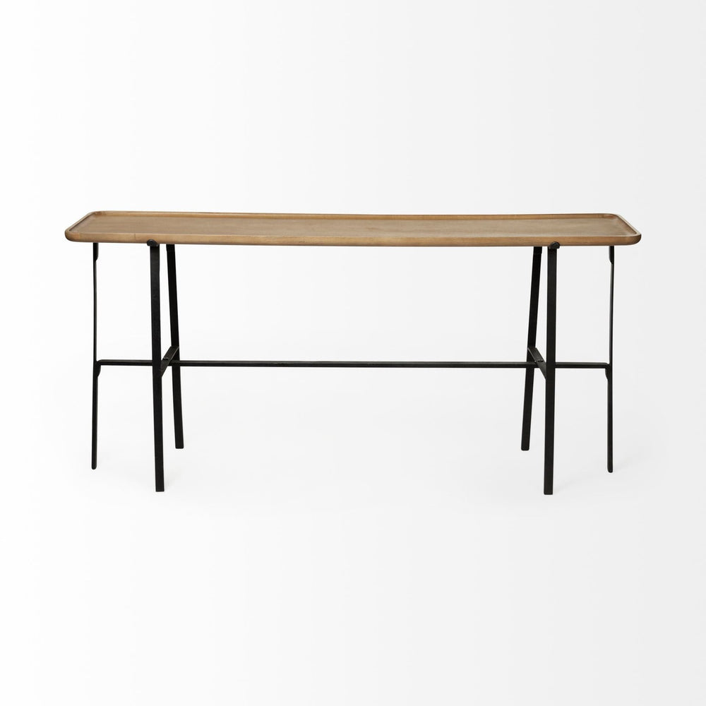 14" Brown and Black Solid Wood Trestle Console Table - Homeroots - Flyclothing LLC