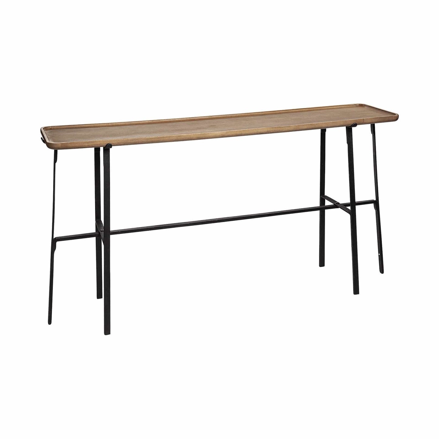 14" Brown and Black Solid Wood Trestle Console Table - Homeroots - Flyclothing LLC