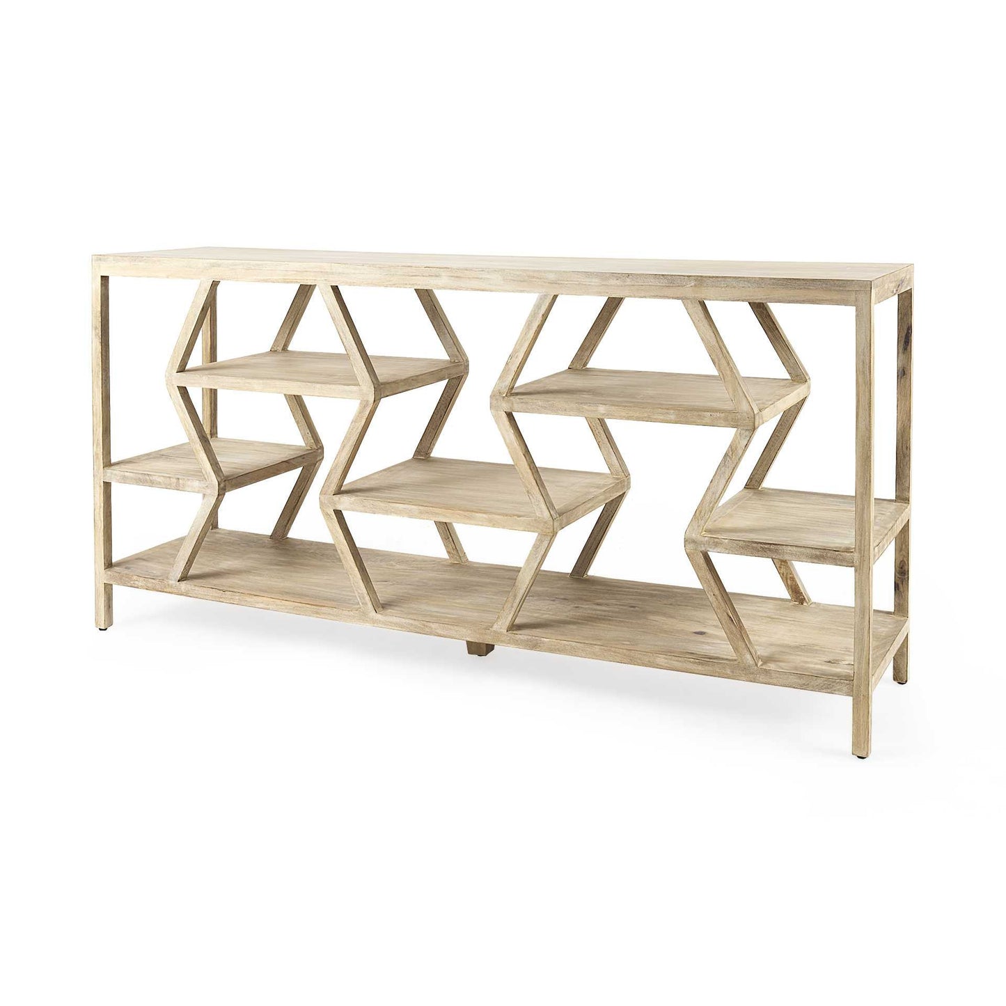 16" Brown Solid Wood 4 Legs Console Table With Shelves - Homeroots - Flyclothing LLC